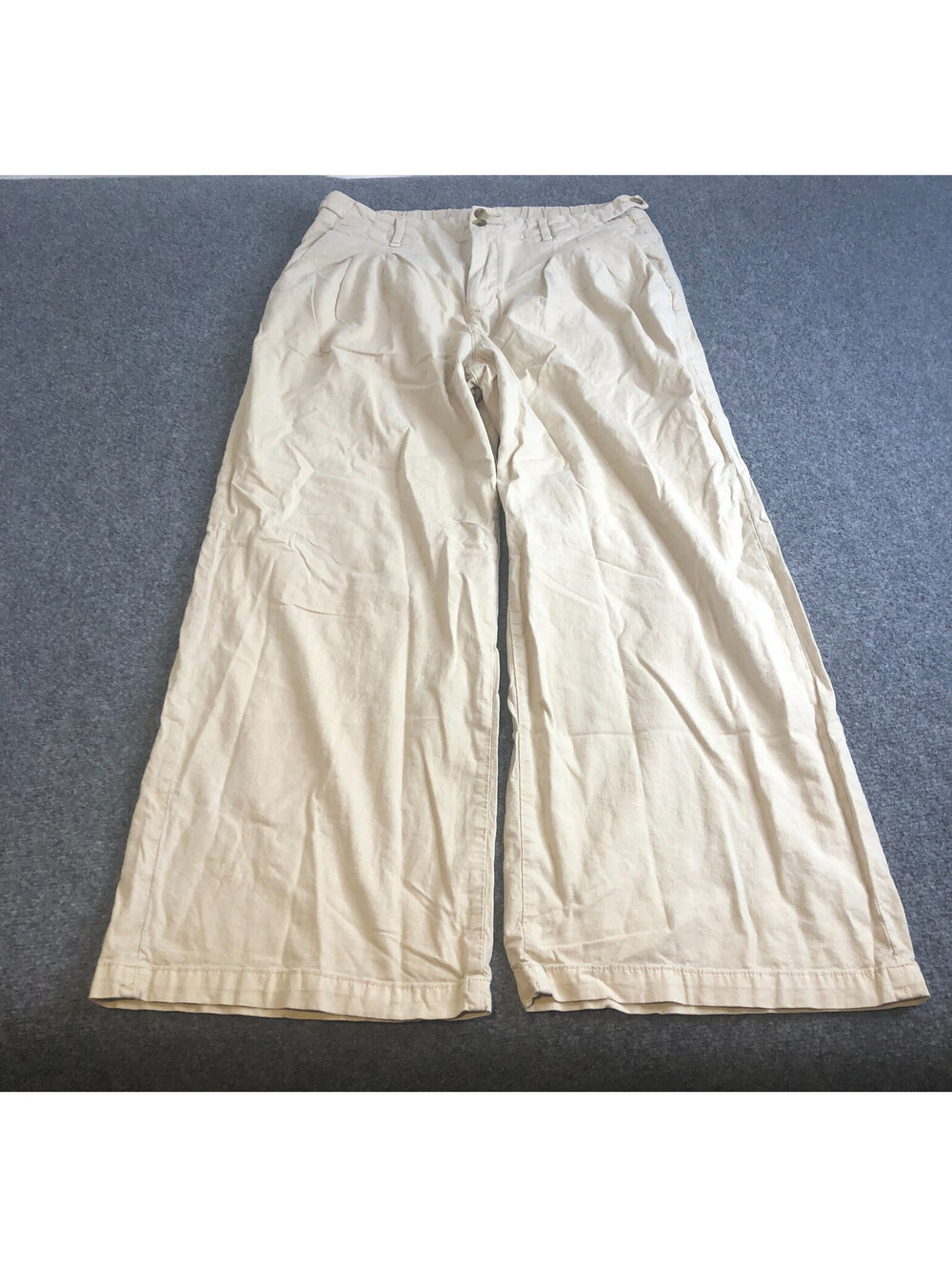 American Eagle Womens Beige Linen Blend Wide Leg Baggy Trousers Pants Size 10